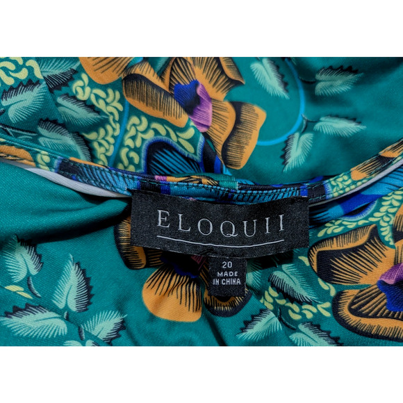 Eloquii sz 20 Faux Wrap Maxi length Dress green floral print slinky ls 1554 - Picture 5 of 6